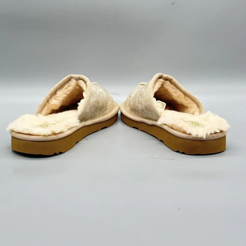 UGG Slippers Kids 2 Beige Suede Keegan Shearling Lined Slip On Mule Cozy Shoes